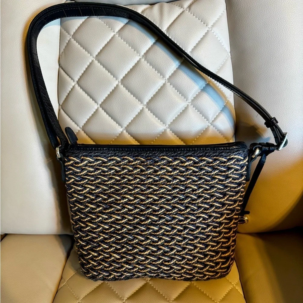 *Summer Clean Out* Brighton Blue and Tan Woven Crossbody Bag - Picture 4 of 5